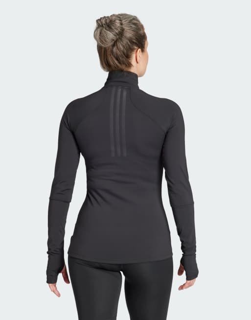 adidas Performance – Techfit COLD.RDY – Langärmliges Trainings-Oberteil in Schwarz mit kurzem Reißverschluss, 2 von 4