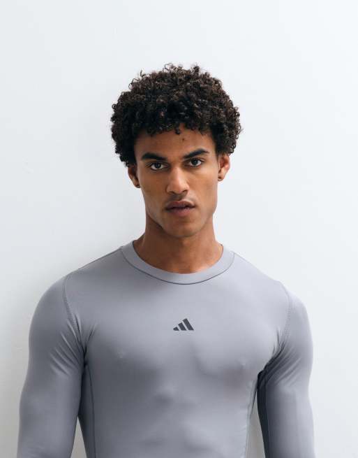 adidas performance Techfit compression training long sleeve tee in grey, 3 of 5