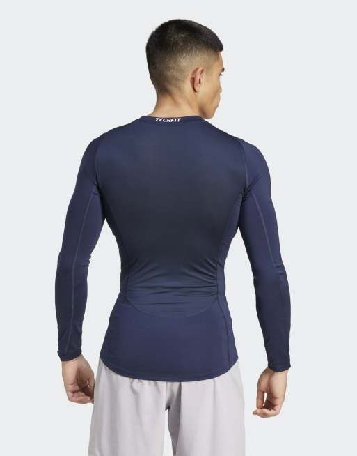 adidas performance Techfit compression training long sleeve tee in legend ink, 3 of 4