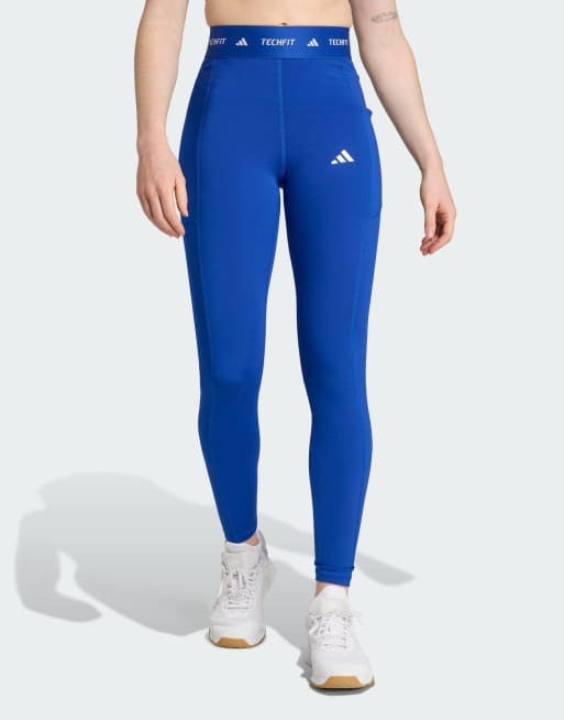 adidas Performance - Techfit Stash - Leggings a lunghezza intera color blu reale con tasche