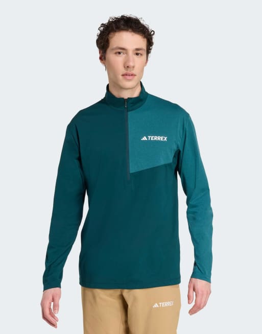 adidas performance – Terrex Climacool – T-shirt w odcieniach zieleni z długimi rękawami i zapięciem na suwak pod szyją