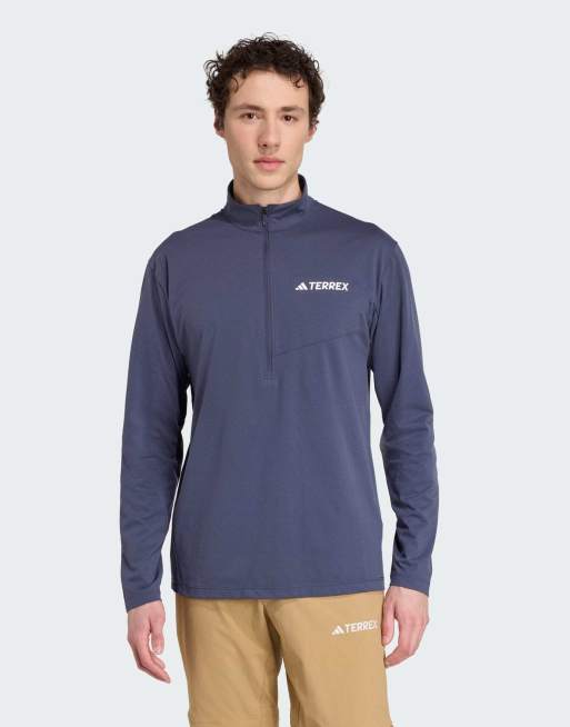 adidas Performance – Terrex Climacool – T-shirt w zgaszonym granatowym kolorze z długimi rękawami i zapięciem na zamek pod szyją
