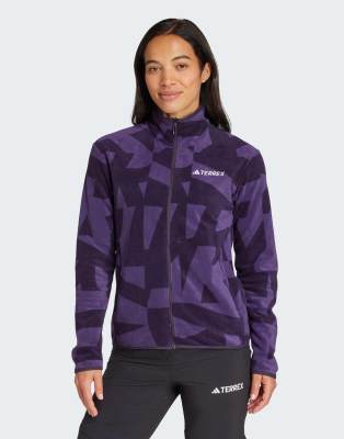 adidas Performance - Terrex - Fleecejacke in Aurora Black / Aurora Plum mit durchgehendem Reißverschluss und Print-Schwa...