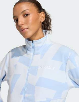 adidas Performance - Terrex - Fleecejacke in Glow Blue / Crystal Sky mit durchgehendem Reißverschluss und Print-Blau