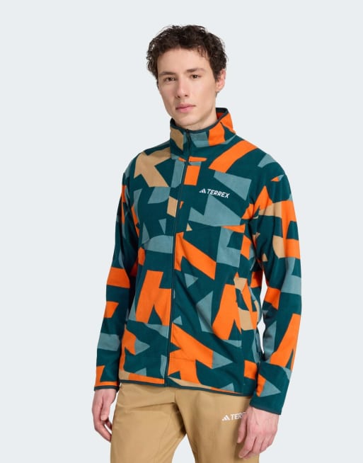 adidas Performance - Terrex Multi - Jack van fleece met volledige ritssluiting en print in aurora klimop en 'semi impact' oranje