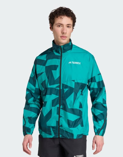 adidas performance Terrex multi printed wind jacket in pure teal / aurora ivy - view 1