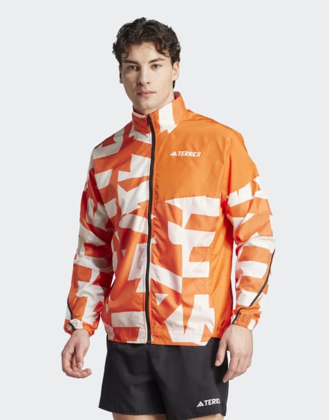 adidas performance Terrex multi printed wind jacket in semi impact orange / white - view 1