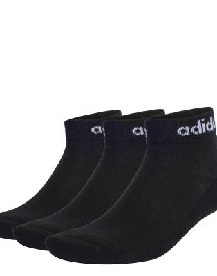 adidas performance Think linear ankle socks 3 pairs in black / white