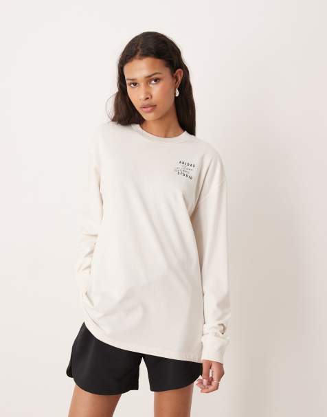 adidas Performance Three Stripes Studios long sleeve top in white
