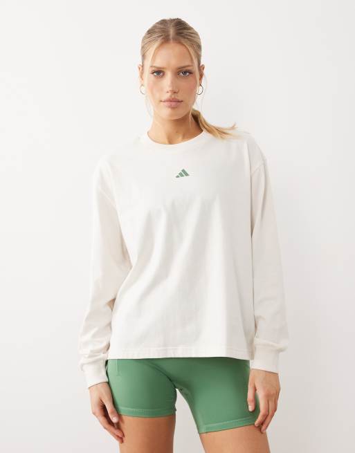 adidas performance - Three Stripe Studios - Top a maniche lunghe bianco e verde, 3 di 4