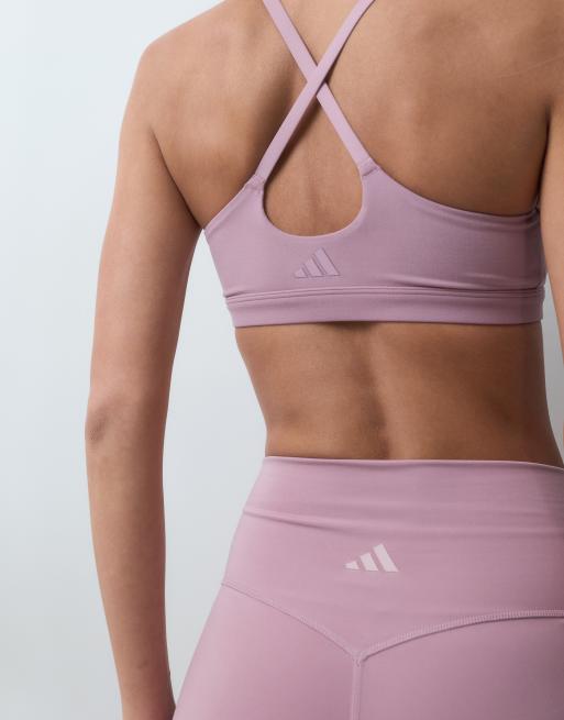 adidas Performance Three Stripes Studio All Me sports bra in magic mauve , 3 of 4