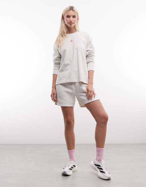 adidas Performance Three Stripes Studio long sleeve top in white and pink, 2 of 4