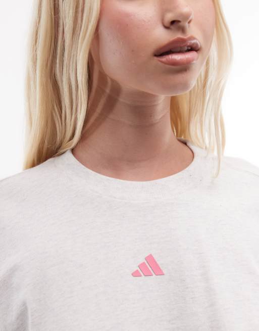 adidas Performance Three Stripes Studio long sleeve top in white and pink, 4 of 4