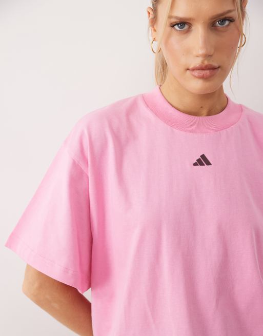 adidas Performance - Three Stripes Studio - T-shirt in roze en bordeauxrood, 4 van 4