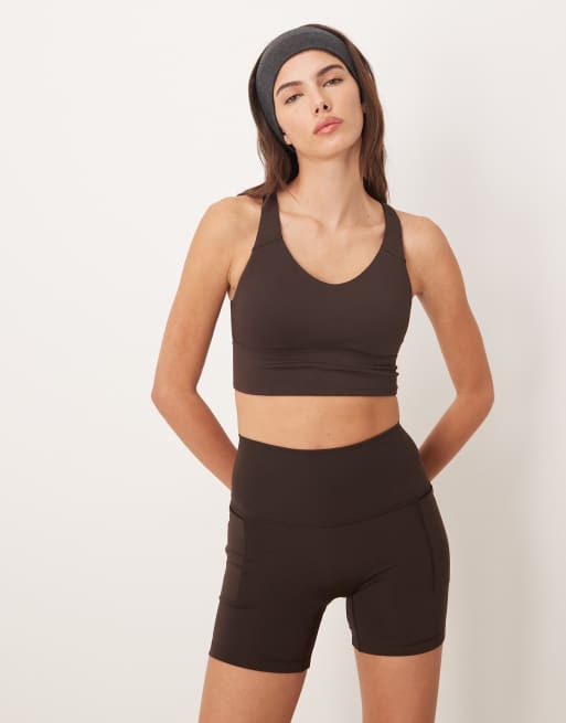 adidas Performance Three Stripes Studios booty shorts in brown