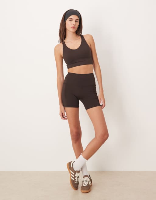 adidas Performance Three Stripes Studios booty shorts in brown, 3 of 5