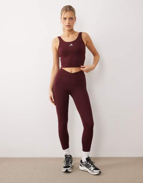 adidas Performance – Three Stripes Studios – Bordowe legginsy ze skrzyżowaną talią - view 1