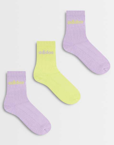 adidas Performance Three Stripes Studios crew-strumpor i lila och gult, 3-pack - view 1