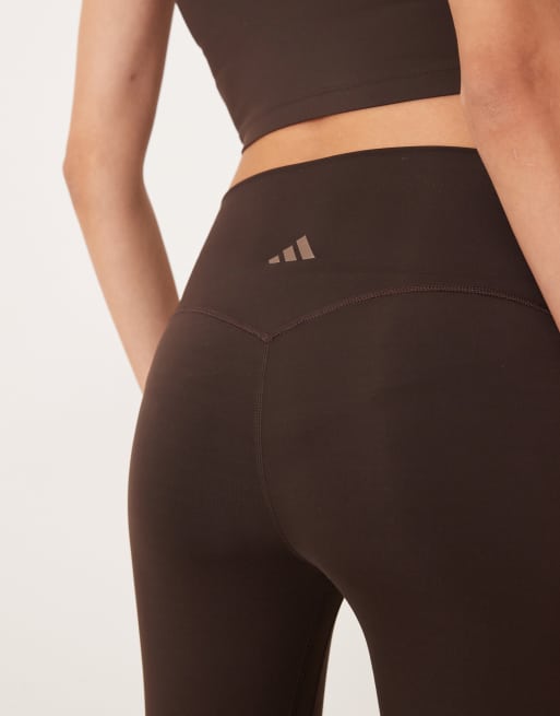 adidas Performance Three Stripes Studios crossover waistband flares in brown, 2 of 5