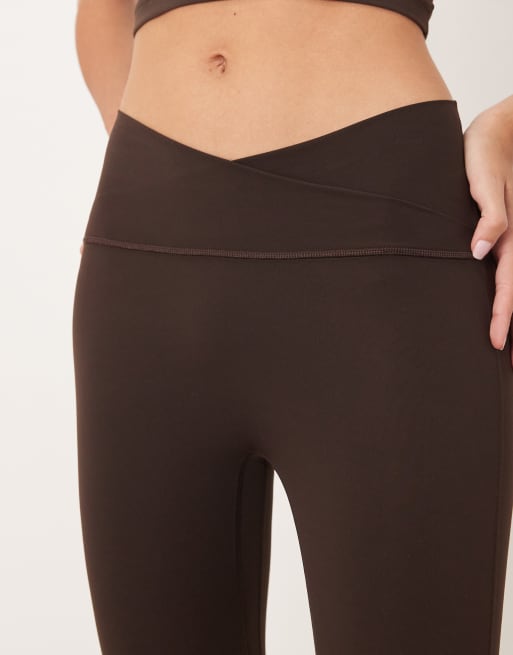 adidas Performance Three Stripes Studios crossover waistband flares in brown, 4 of 5