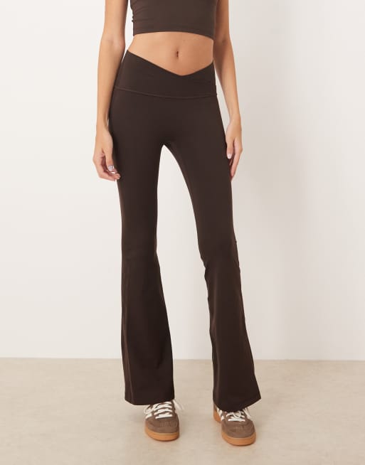 adidas Performance Three Stripes Studios crossover waistband flares in brown, 5 of 5
