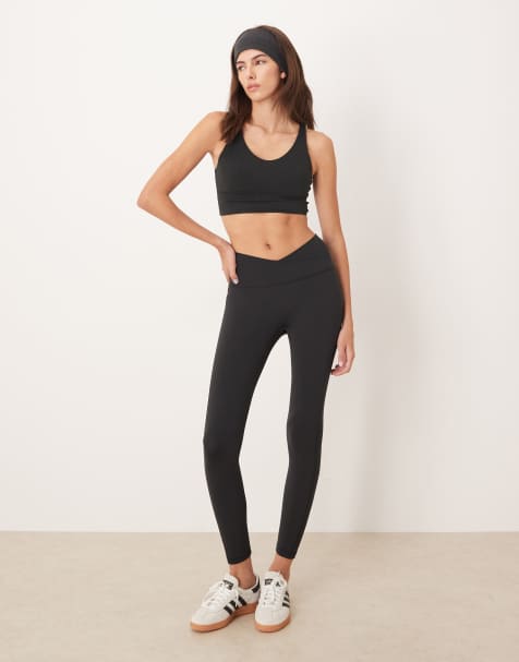 adidas Performance Three Stripes Studios crossover waistband leggings in black - view 1