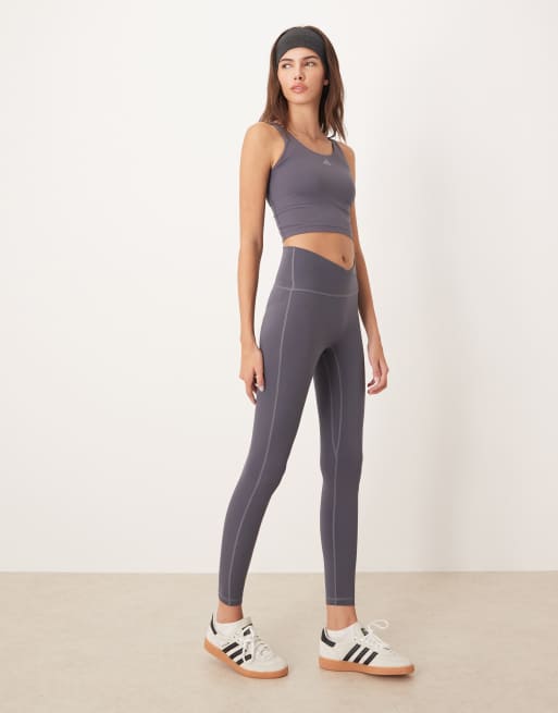 adidas Performance Three Stripes Studios crossover waistband leggings in navy