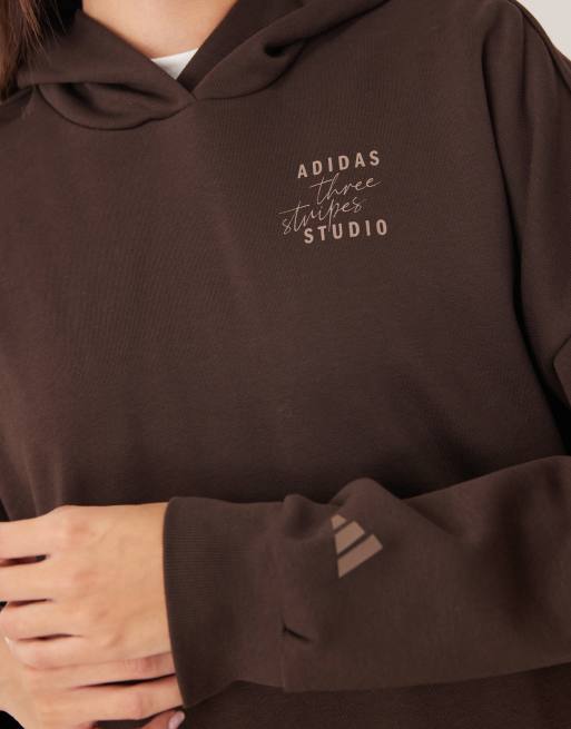 adidas Performance - Three Stripes Studios - Felpa con cappuccio marrone, 3 di 4