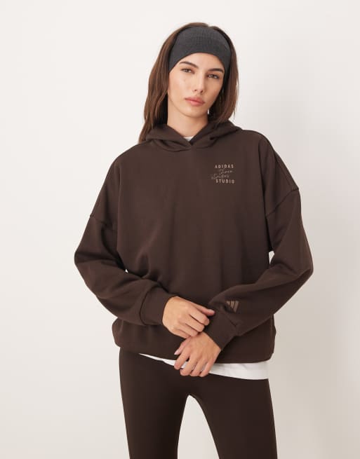 adidas Performance Three Stripes Studios hoodie in brown