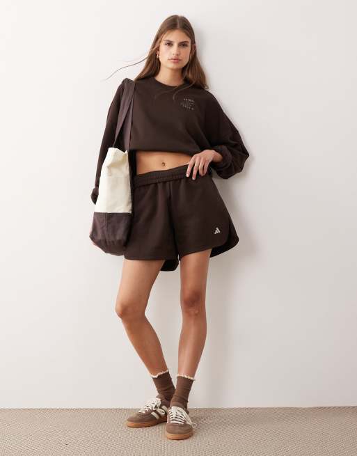 adidas Performance Three Stripes Studios jersey shorts in brown