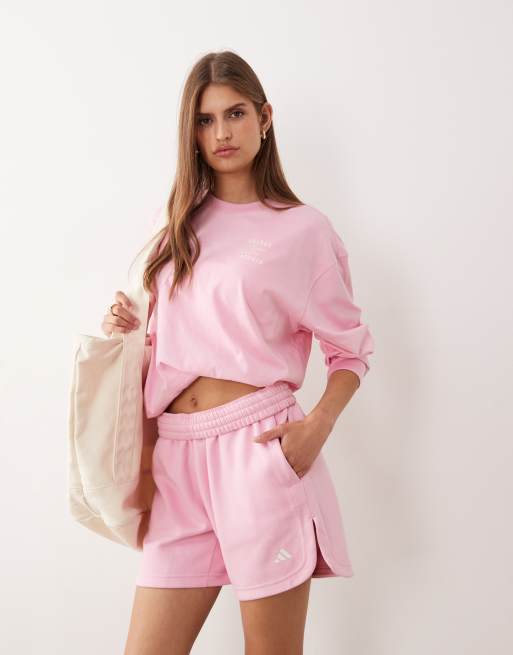 adidas Performance Three Stripes Studios jersey shorts in pink