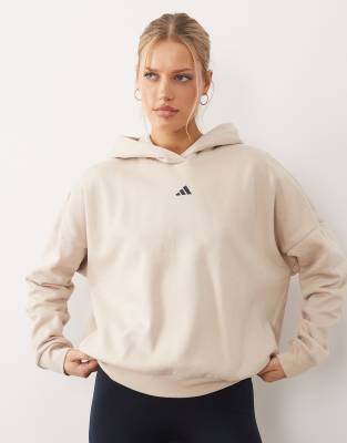 adidas Performance - Three Stripes Studios - Kapuzenpullover in Steinbeige-Weiß