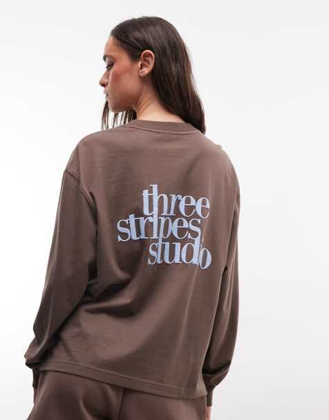 adidas Performance Three Stripes Studios long sleeve top in brown - view 1