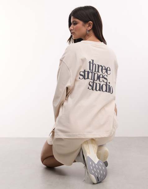 adidas Performance Three Stripes Studios Long Sleeve Top in Cream - view 1