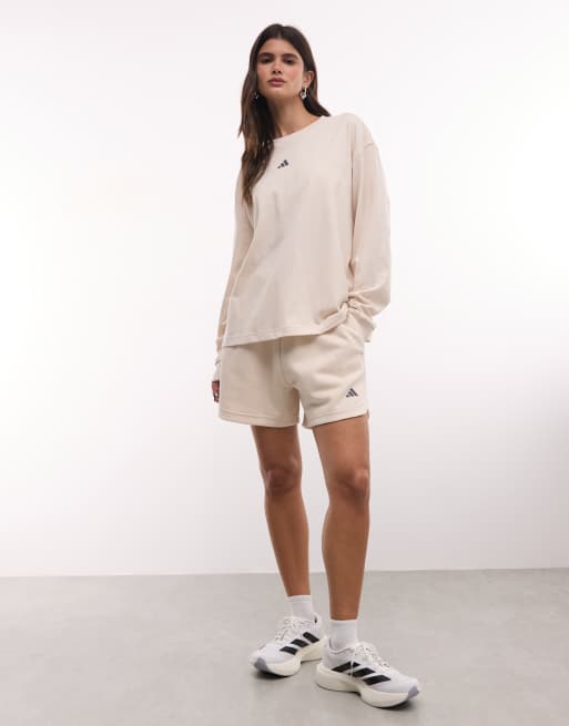 adidas Performance Three Stripes Studios Long Sleeve Top in Cream, 3 of 4