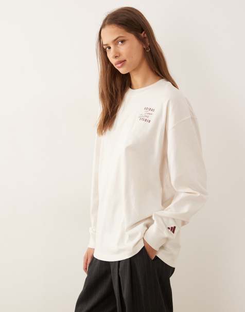 adidas Performance Three Stripes Studios long sleeve top in off white