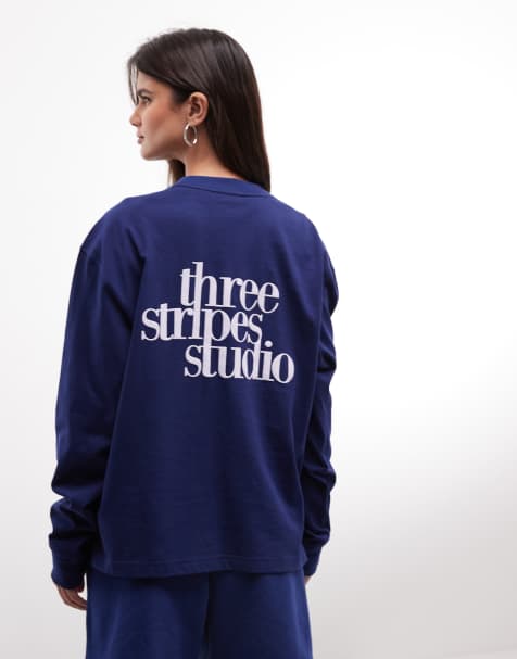 adidas Performance – Three Stripes Studios – Marinblå topp med långa ärmar - view 1