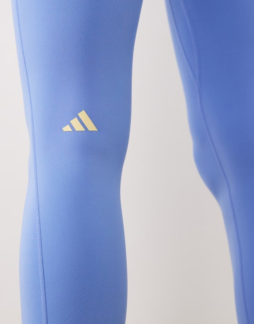 adidas Performance – Three Stripes Studios – Niebiesko-żółte legginsy z kopertową talią, 5 z 5