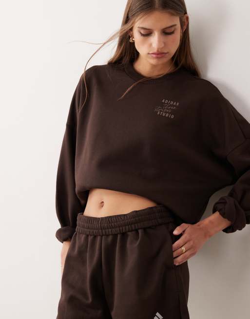 adidas Performance Three Stripes Studios sweatshirt in brown, 4 of 4