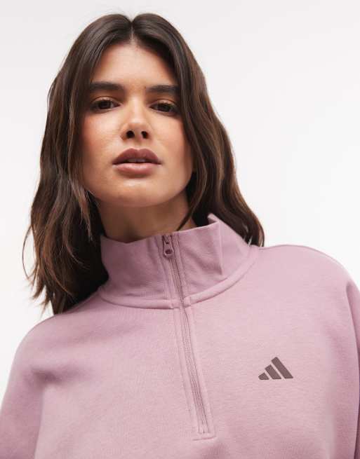 adidas Performance Three Stripes Studios sweter z krótkim zamkiem w kolorze liliowym, 3 z 4