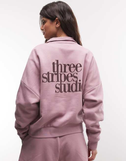 adidas Performance Three Stripes Studios sweter z krótkim zamkiem w kolorze liliowym, 4 z 4