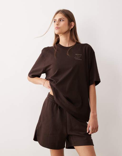 adidas Performance Three Stripes Studios t-shirt in brown