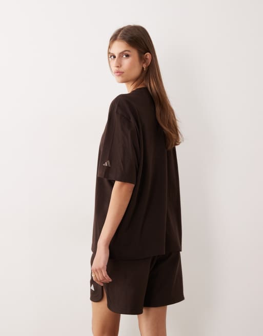 adidas Performance Three Stripes Studios t-shirt in brown, 4 of 4