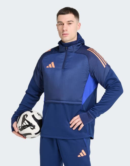adidas performance Tiro 25 competition winterized top in dark blue / beam orange