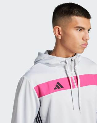 adidas performance Tiro 25 essentials sweat hoodie in clear grey / real magenta