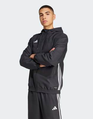 adidas performance Tiro 25 essentials woven hoodie in black / white