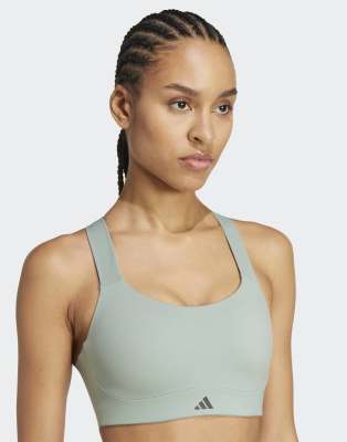 adidas Performance - Tlrd Impact Luxe - Sport-BH in Silber-Grün mit hoher Stützkraft