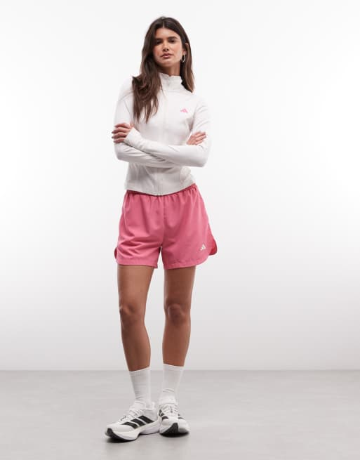 adidas Performance - Top con cremallera Three Stripes Studios en blanco y rosa, 2 de 4