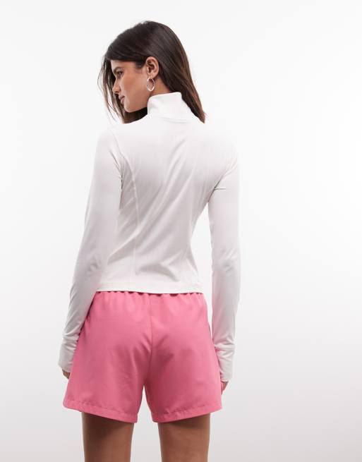 adidas Performance - Top con cremallera Three Stripes Studios en blanco y rosa, 4 de 4