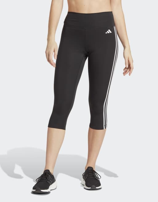 adidas performance Train essentials 3-stripes high-waisted 3/4 leggings in black, 2 of 5
